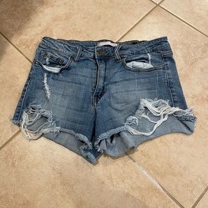 Distressed jean shorts